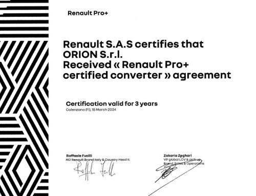 Orion Ottiene il Prestigioso Certificato “Renault Pro+ Certified Converter”: Un passo avanti nell’eccellenza dell’industria automobilistica